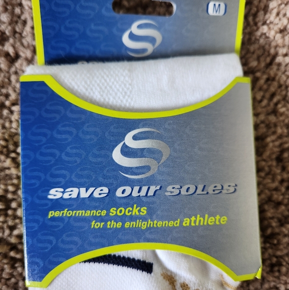 Save our Soles socks white w print over ankle sz medium athlete made in USA NWT - Picture 2 of 7